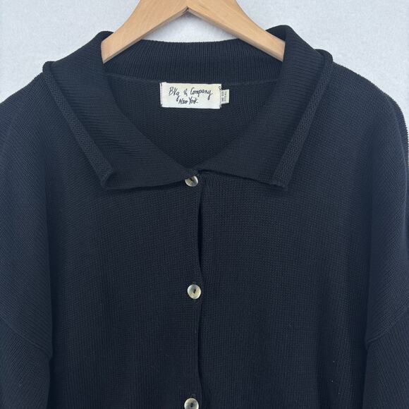 BKG & COMPANY Sweater OS Button Up Cardigan Dolman Sleeve Cotton Black USA VTG - Picture 4 of 12
